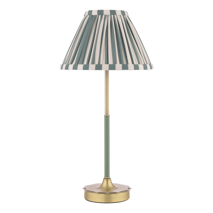 Laura Ashley Denwick Matt Antique Brass Table Lamp Complete With A Green Cotton Mix Tapered Drum Shade
