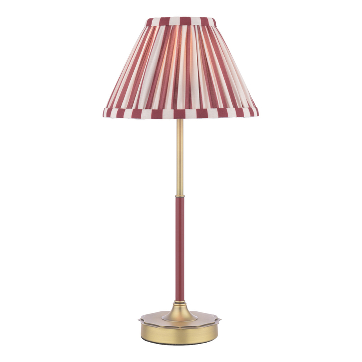 Laura Ashley Denwick Matt Antique Brass Table Lamp Complete With A Red Cotton Mix Tapered Drum Shade