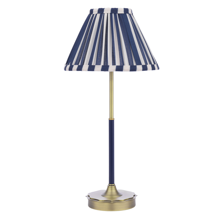 Laura Ashley Denwick Table Lamp Matt Antique Brass and Satin Blue With Shade