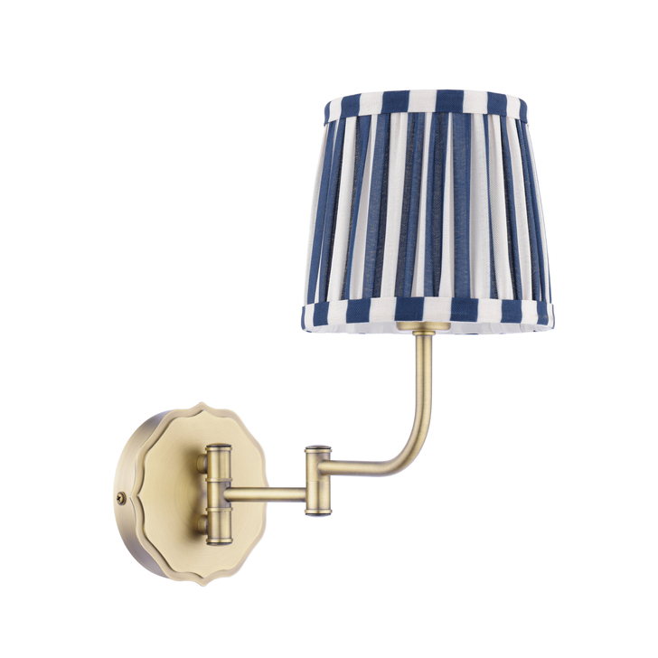 Laura Ashley Denwick Wall Light Matt Antique Brass and Satin Blue With Shade