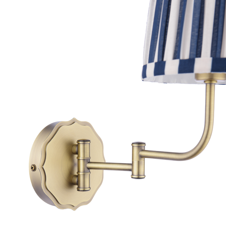 Laura Ashley Denwick Wall Light Matt Antique Brass and Satin Blue With Shade