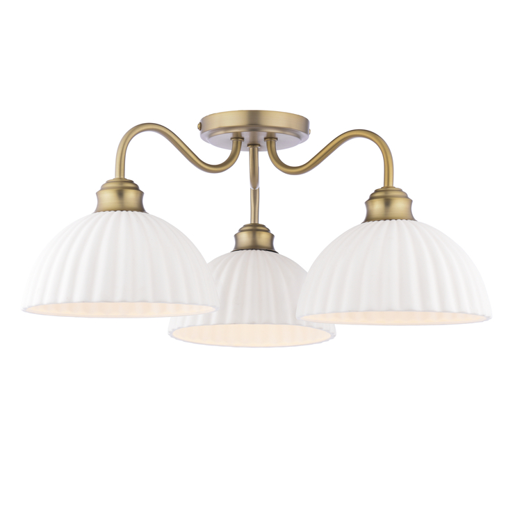 Laura Ashley Durford 3 Light Semi-Flush Matt Antique Brass and White Ceramic