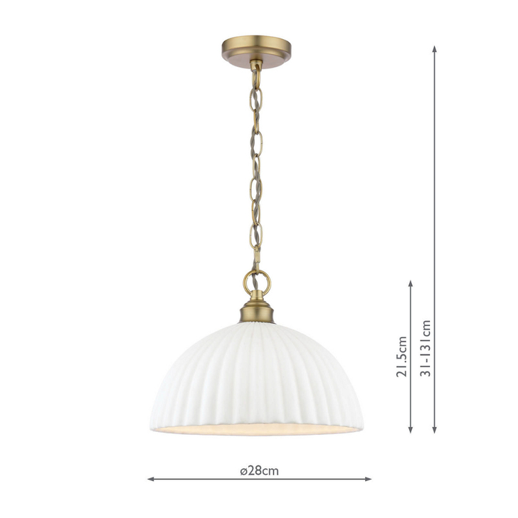 Laura Ashley Durford Large Single Pendant Light Complete With White Ceramic Ribbed Glass Shade