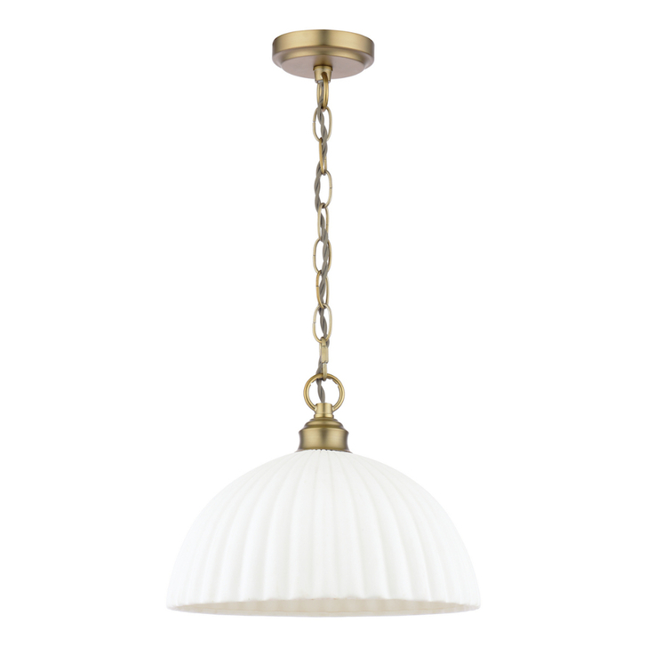 Laura Ashley Durford Large Single Pendant Light Complete With White Ceramic Ribbed Glass Shade