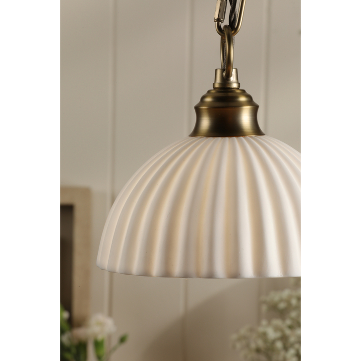 Laura Ashley Durford Pendant Matt Antique Brass and White Ceramic