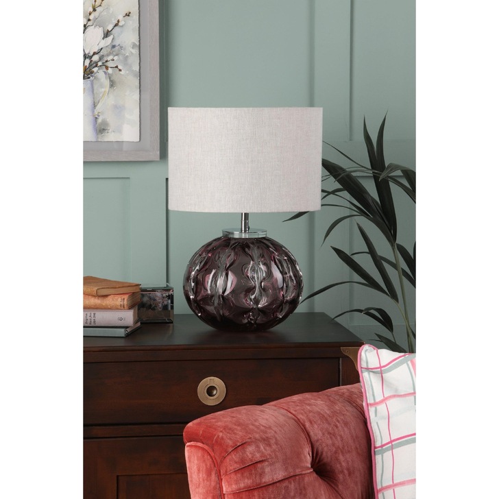 Laura Ashley Elderdale Table Lamp With Pink Glass And Polished Chrome Metalwork Complete With Grey Shade - LA3756224-Q