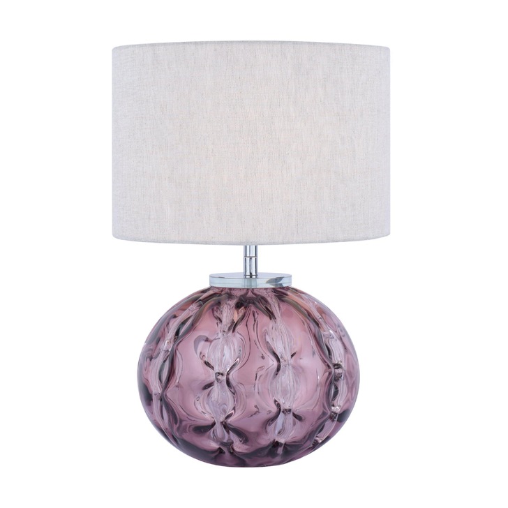 Laura Ashley Elderdale Table Lamp With Pink Glass And Polished Chrome Metalwork Complete With Grey Shade - LA3756224-Q