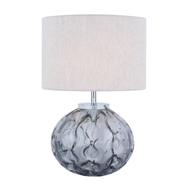 Laura Ashley Elderdale Table Lamp With Smoked Glass And Polished Chrome Metalwork Complete With Grey Shade - LA3756210-Q