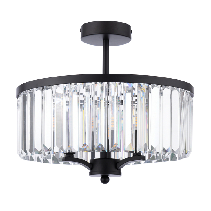 Laura Ashley Elkwood 3 Light Semi-Flush Crystal and Black