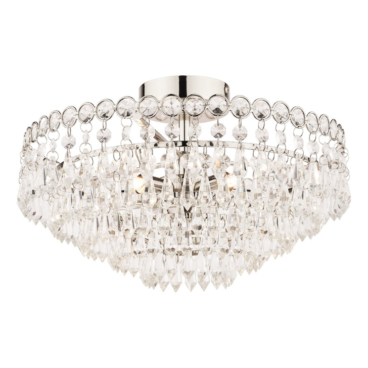 Laura Ashley Enid 5 Light Polished Nickel Semi Flush Crystal Ceiling Light