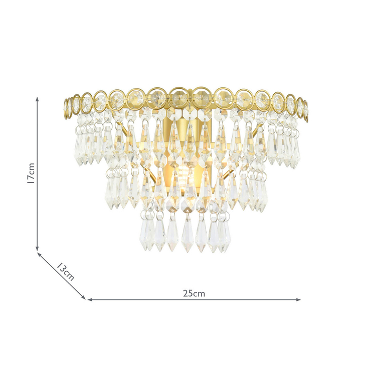 Laura Ashley Enid Grande Matt Antique Brass 1 Light Wall Light With Faceted Crystal Decoration