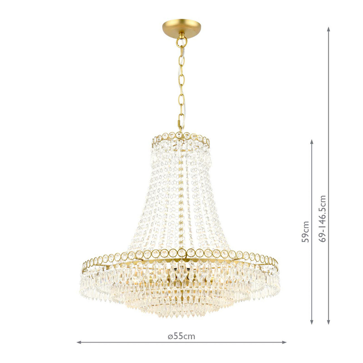 Laura Ashley Enid Grande Matt Antique Brass 5 Light Chandelier With Faceted Crystal Decoration