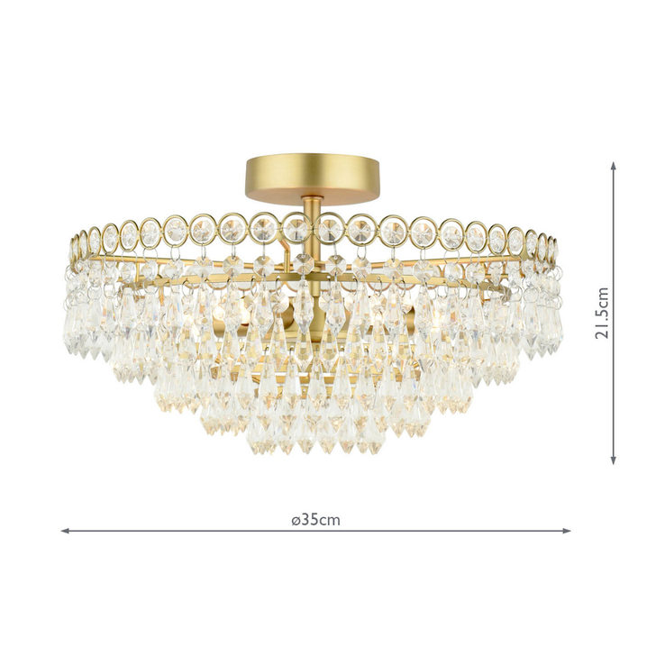 Laura Ashley Enid Matt Antique Brass 5 Light Semi-Flush With Faceted Crystal Decoration