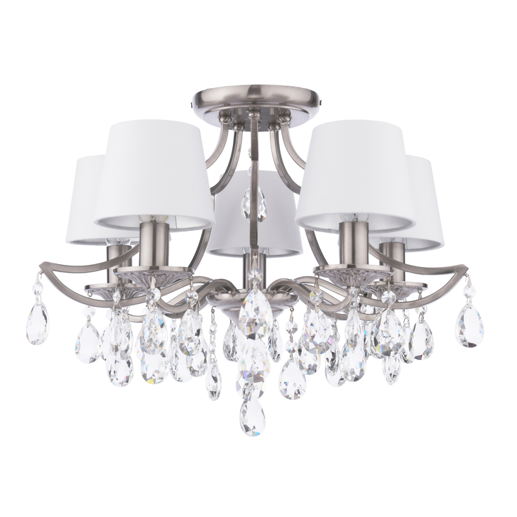 Laura Ashley Enstone 5 Light Semi-Flush Polished Nickel and Crystal With Shade