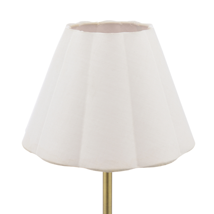 Laura Ashley Erin Matt Antique Brass Wireless USB Rechargeable Table Lamp With Taupe Cotton Scalloped Shade - Touch Dimmable 3000K Warm White LED