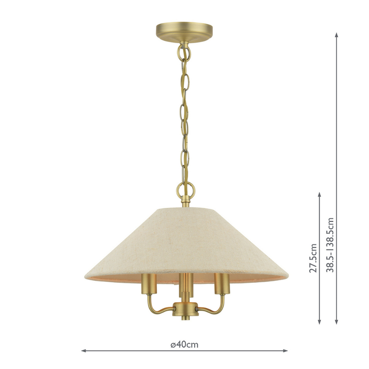 Laura Ashley Harland Matt Antique Brass Harland 3 Light Pendant Light Complete With Natural Linen Coolie Shade