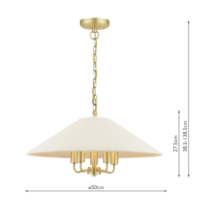Laura Ashley Harland Matt Antique Brass Harland 5 Light Pendant Light Complete With Natural Linen Coolie Shade