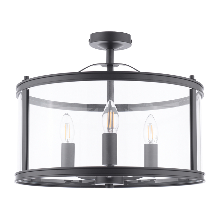 Laura Ashley Harrington 3 Light Semi-Flush Matt Black and Glass