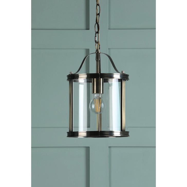 Laura Ashley Harrington Single Pendant In Antique Brass Complete With Clear Glass - LA3756217-Q