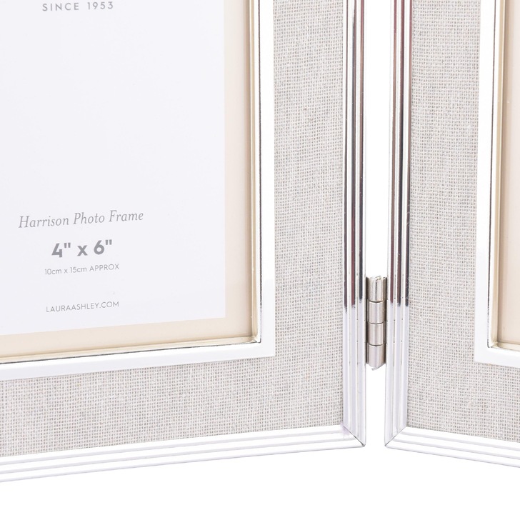 Laura Ashley Harrison Double Photo Frame Natural Linen With Polished Silver Detail - 2x 4x6