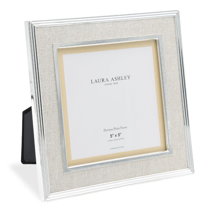 Laura Ashley Harrison Photo Frame Natural Linen With Polished Silver Detail - 5x5