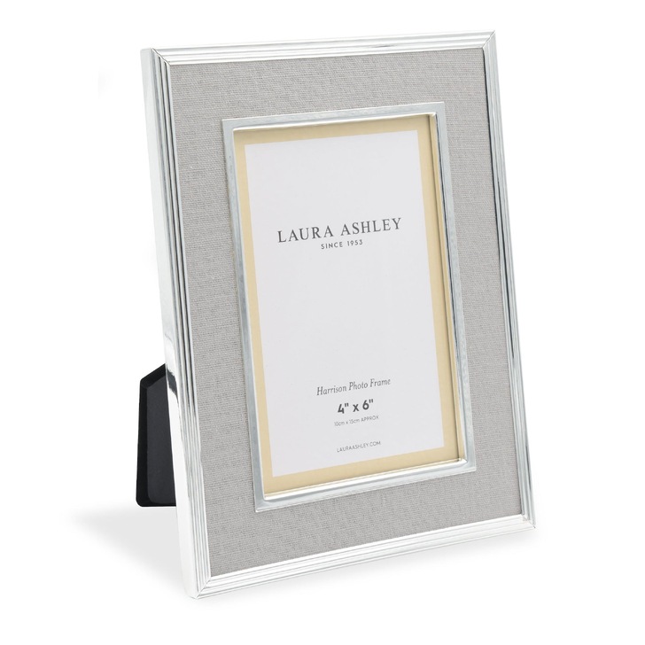 Laura Ashley Harrison Photo Frame Pale Charcoal Linen With Silver Detail - 4x6