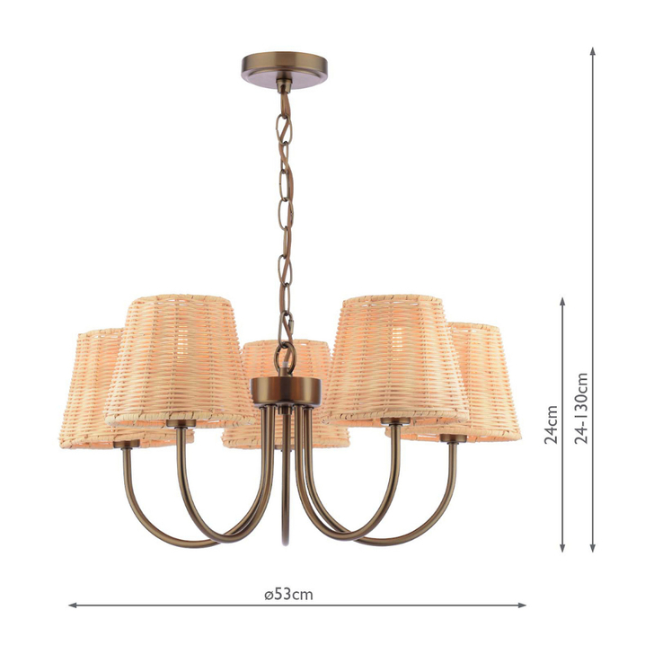 Laura Ashley Hasfield 3 Light Pendant Satin Bronze Ceiling Light Complete With Natural Rattan Shades