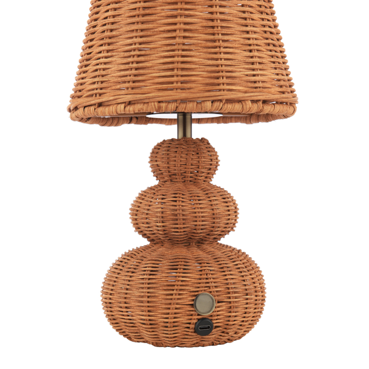 Laura Ashley Hasfield Natural Rattan Wireless USB Rechargeable Table Lamp - Touch Dimmable 3000K Warm White LED