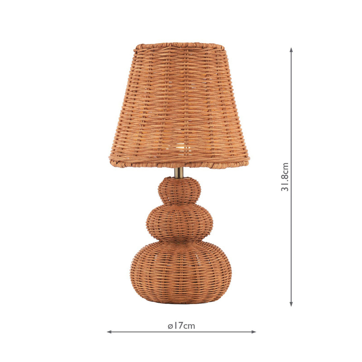 Laura Ashley Hasfield Natural Rattan Wireless USB Rechargeable Table Lamp - Touch Dimmable 3000K Warm White LED