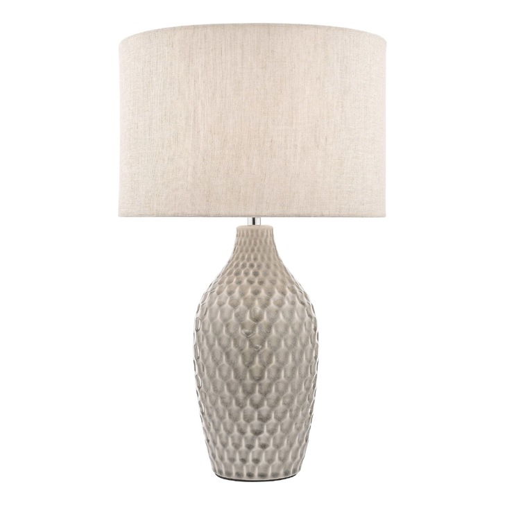 Laura Ashley Heathfield Gloss Grey Ceramic Table Lamp Complete With Natural Shade