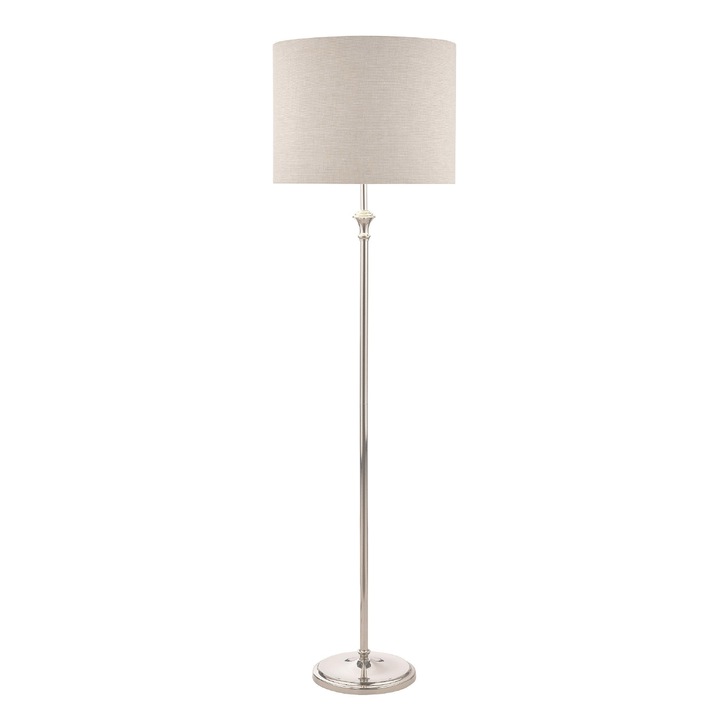 Laura Ashley Highgrove Polished Nickel Floor Lamp Complete With Natural Shade