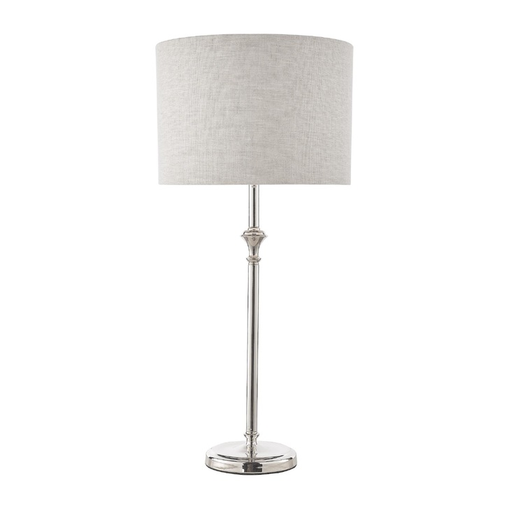 Laura Ashley Highgrove Polished Nickel Table Lamp Complete With Natural Shade