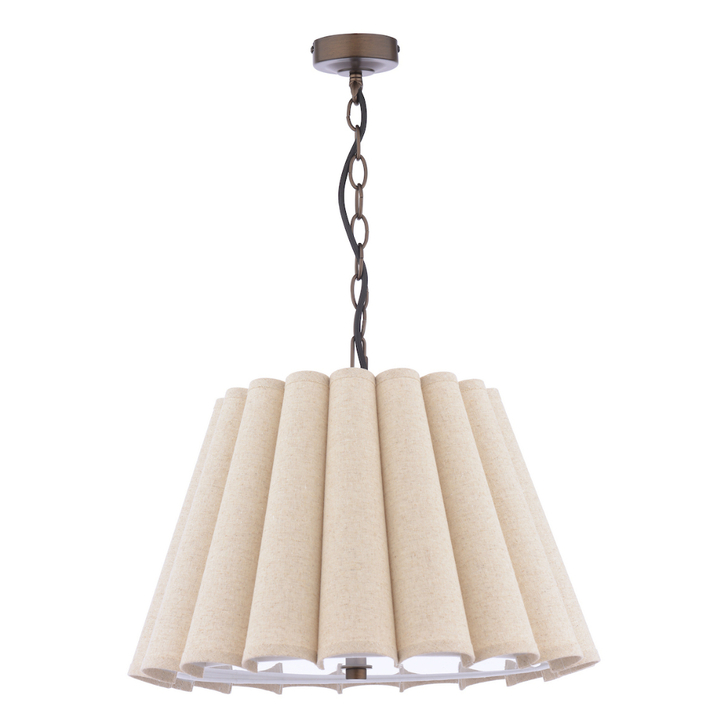 Laura Ashley Holwell 2 Light Vintage Antique Bronze Pendant Light Complete With Natural linen Scalloped Shade