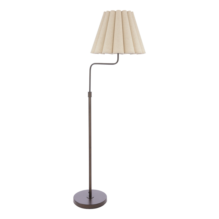 Laura Ashley Holwell Vintage Antique Bronze Floor Lamp Complete With Natural linen Scalloped Shade - Switched