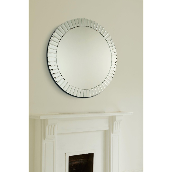 Laura Ashley LA3488381-Q Capri Large Round Mirror With Bevelled Detail Edging