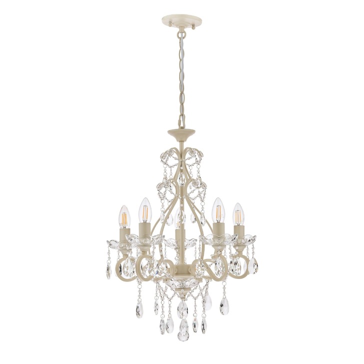 Laura Ashley LA3519754-Q Shamley 5 Light Matt White Chandelier Complete With Glass Droppers