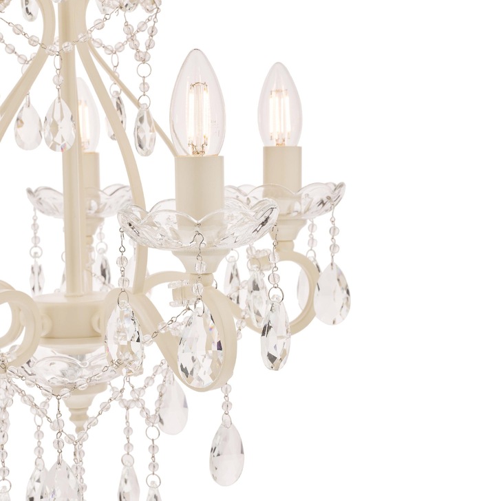 Laura Ashley LA3519754-Q Shamley 5 Light Matt White Chandelier Complete With Glass Droppers