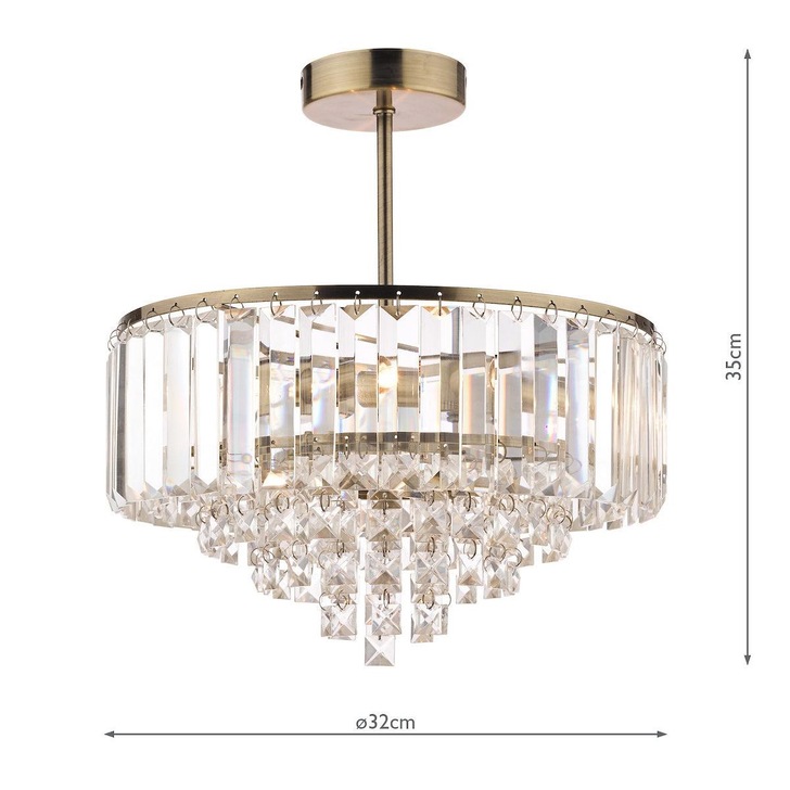 Laura Ashley LA3599070-Q Vienna Crystal And Antique Brass 3 Light Semi-Fush Ceiling Light