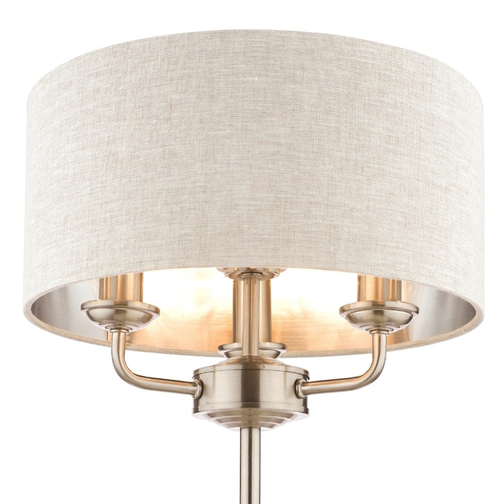 Laura Ashley LA3636753-Q Sorrento Satin Nickel 3 Light Table Lamp Complete With Natural Linen Shade And Switch