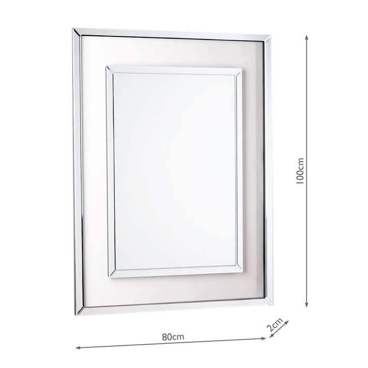 Laura Ashley LA3637735-Q Evie Rectangular Mirror With Clear Glass Border & Mirrored Trim