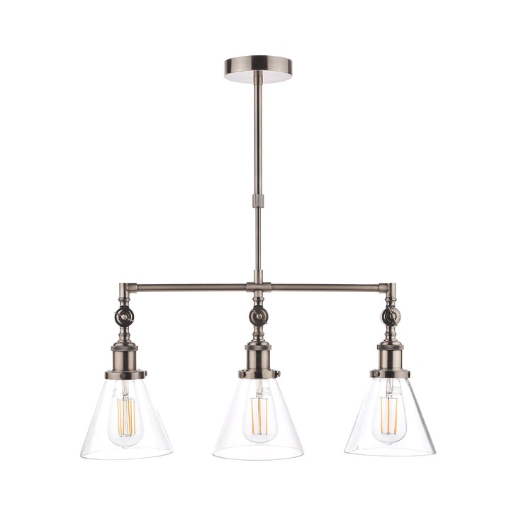 Laura Ashley LA3650343-Q Isaac Industrial Nickel 3 Light Bar Pendant With Clear Glass Shades