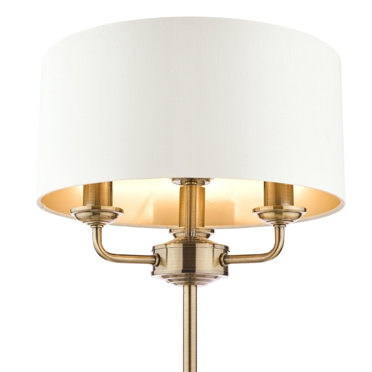 Laura Ashley LA3659676-Q Sorrento Antique Brass 3 Light Table Lamp Complete With Ivory Linen Shade And Switch