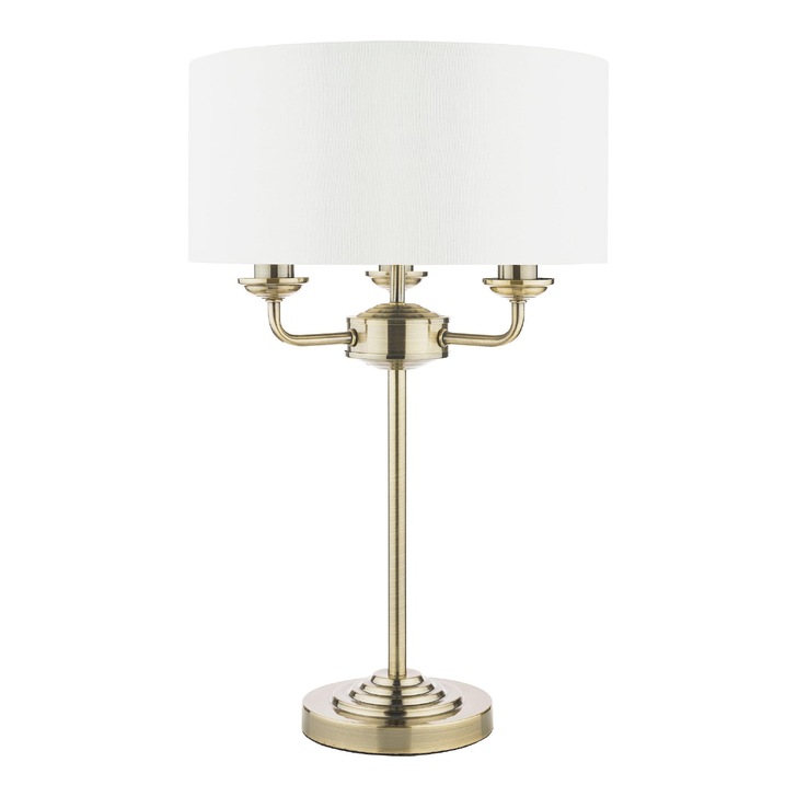 Laura Ashley LA3659676-Q Sorrento Antique Brass 3 Light Table Lamp Complete With Ivory Linen Shade And Switch