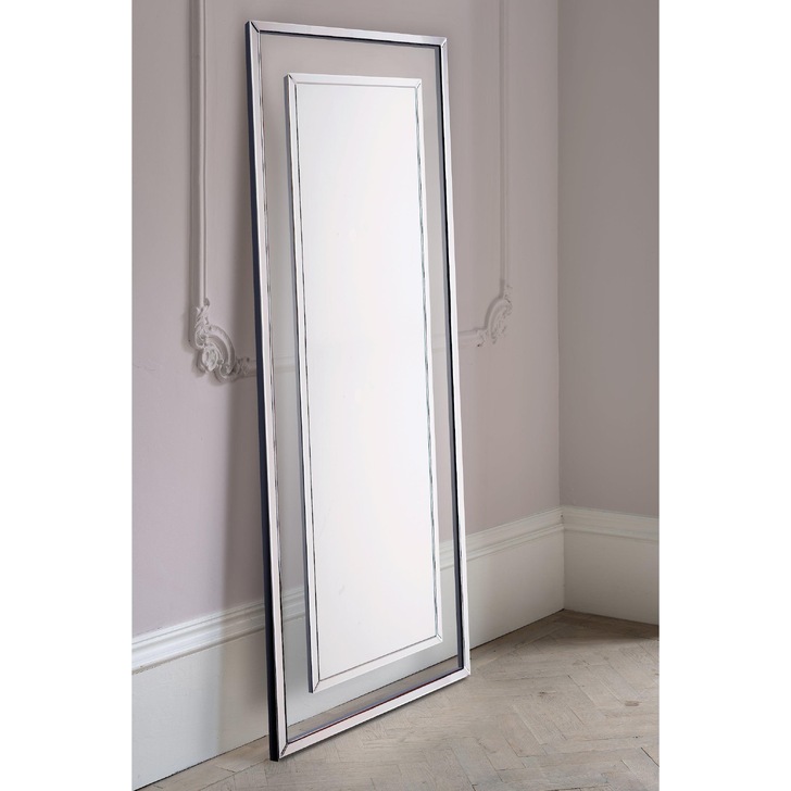 Laura Ashley LA3664578-Q Evie Large Rectangular Floor Standing Mirror With Clear Glass Border & Mirrored Trim