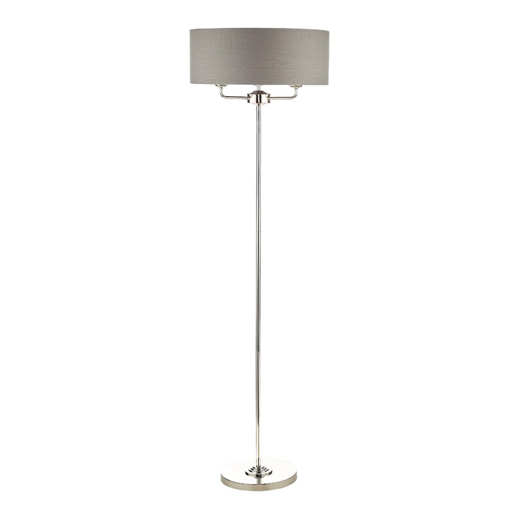 Laura Ashley LA3688866-Q Sorrento Polished Nickel 3 Light Floor Lamp Complete With Grey Linen Shade And Switch