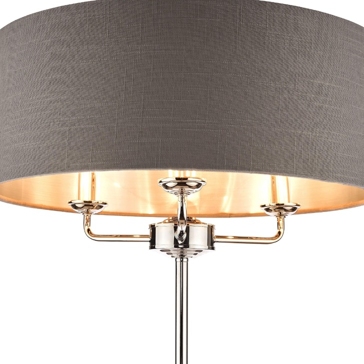 Laura Ashley LA3688866-Q Sorrento Polished Nickel 3 Light Floor Lamp Complete With Grey Linen Shade And Switch