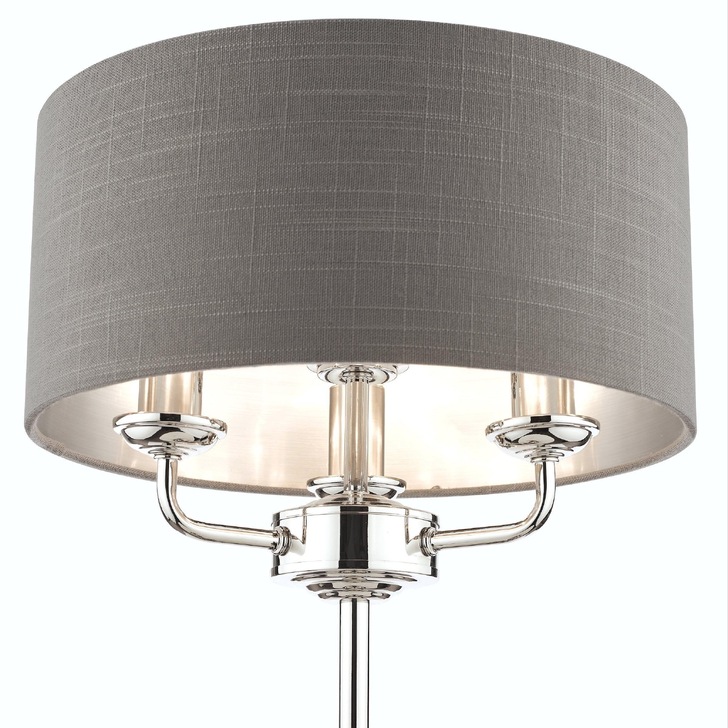 Laura Ashley LA3702786-Q Sorrento Polished Nickel 3 Light Table Lamp Complete With Grey Linen Shade And Switch