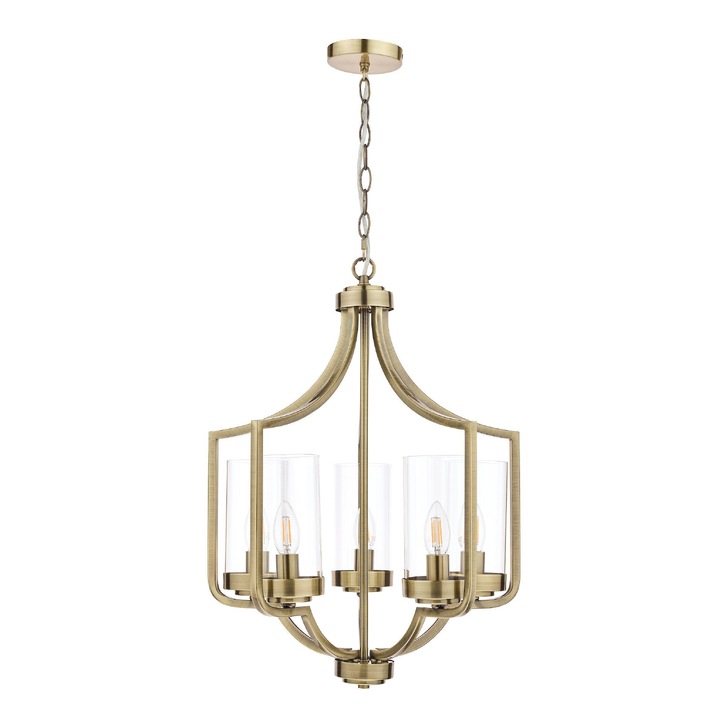 Laura Ashley LA3713708-Q Joseph Antique Brass 5 Light Pendant With Clear Glass Shades