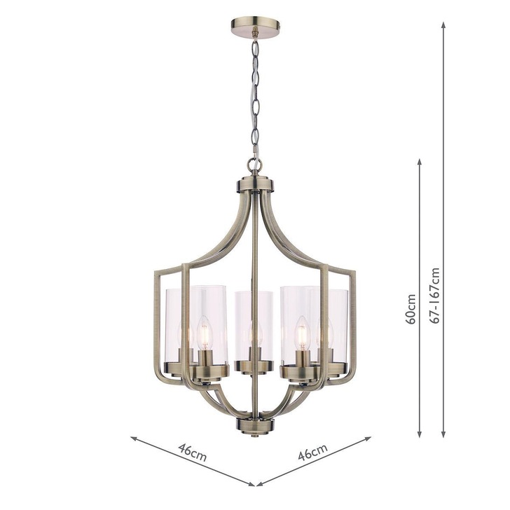 Laura Ashley LA3713708-Q Joseph Antique Brass 5 Light Pendant With Clear Glass Shades