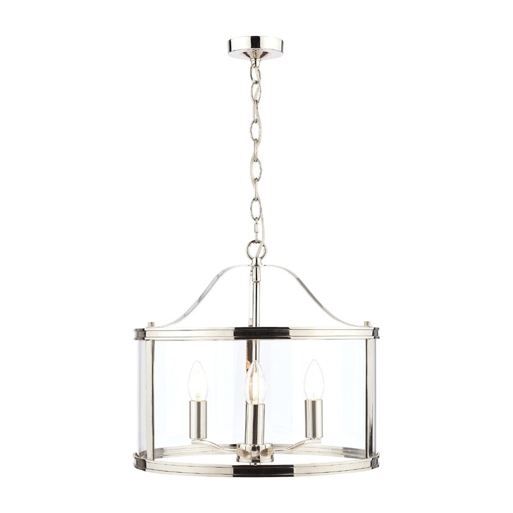 Laura Ashley LA3713744-Q Harrington Polished Nickel & Clear Glass 3 Light Lantern Pendant